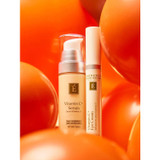 Vitamin C+ Eye Cream and Serum with orange fruit lifestyle graphic