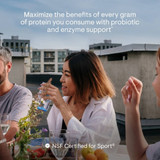 Woman eating meal, Protein Optimizer probiotic enzyme support graphic