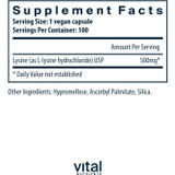 Vital Nutrients Lysine 500mg - 100 Capsules