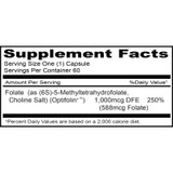 Priority One Priority Folate Optifolin+ supplement facts panel