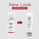 EltaMD UV Lotion new look graphic comparing pump bottle and tube