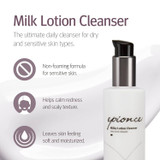 epionce Milky Lotion Cleanser benefits infographic with bottle