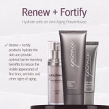 epionce Renew + Fortify products including Renewal Body Lotion on a dark pedestal