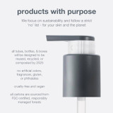 Dermalogica pump close-up with sustainability commitments text
