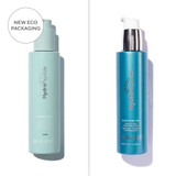 HydroPeptide Cleansing Gel new eco packaging aqua bottle beside previous blue bottle
