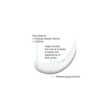 Redermic R Eyes gel texture swatch with pure retinol and caffeine callouts