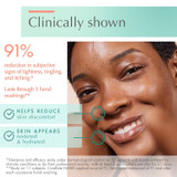 Smiling woman with Clinically shown survey text