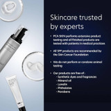 PCA Skin bottles and tube, skincare trusted by experts, free-from list