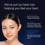 Woman's portrait with hydrocortisone, azeloglicine and hyaluronic acid notes