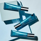 Four Tint du Soleil foundation tubes arranged on pale blue blocks