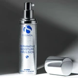 iS Clinical Reparative Moisture Emulsion bottle with cap off on gray background