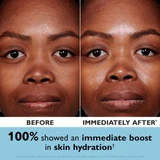 Before and immediately after photos showing skin hydration boost