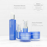 Anora Skincare product lineup, preventative skincare made in Los Angeles text