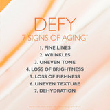 Potent-C Power Serum defy 7 signs of aging list on orange swirl background