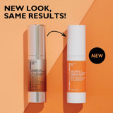 Old and new Potent-C eye cream bottles with new look text