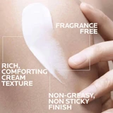 Lipikar AP+M cream swatch on skin with fragrance-free and non-greasy text