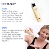 How to apply PCA Daily Exfoliant in two steps, woman rinsing face