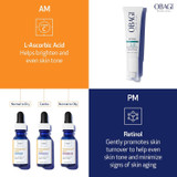 Obagi Professional-C Serum AM and Obagi retinol PM routine infographic