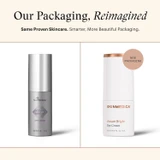 SkinMedica packaging reimagined: old silver Instant Bright tube beside new white tube