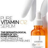 Pure Vitamin C12 Serum bottle with 12% pure vitamin C headline and gloved hand