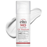 EltaMD UV Restore Broad-Spectrum SPF 40 non-tinted pump bottle with white swatch