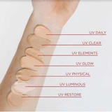 Arm swatches comparing EltaMD sunscreens from UV Daily to UV Restore