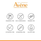 Avene icons: fragrance-free, non-comedogenic, paraben-free, oxybenzone-free, alcohol-free