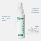 Dermalogica Clear Start Micro-Pore Mist with pore, oil and dark mark callouts