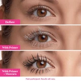 Lashes before, with GrandePRIMER, and with primer plus mascara