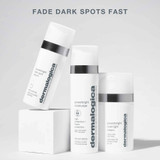 Three Dermalogica PowerBright products on white blocks, fade dark spots fast