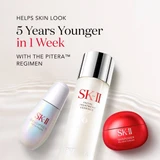 SK-II essence, serum and cream, look 5 years younger in 1 week text
