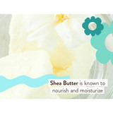 White flowers, shea butter nourish and moisturize ingredient graphic