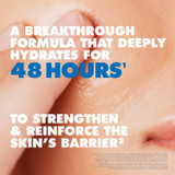 Close-up of skin with 48-hour hydration and skin barrier message