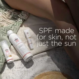 EltaMD sunscreens on a woven blanket, SPF made for skin, not just the sun text