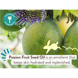 Passion fruit seed oil graphic with passion fruit on the vine