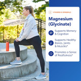 Woman stretching outdoors, magnesium glycinate supports memory, bones and restfulness