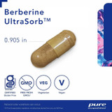 Single Berberine UltraSorb capsule shown at 0.905 inch with free-from badges
