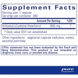 Supplement facts for the 360 capsule bottle