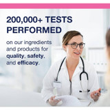 Doctor in a lab coat with text on ingredient testing