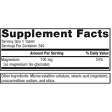 Supplement facts for Mag Glycinate, 240 servings