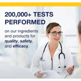 Doctor in a lab coat with text on ingredient testing