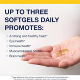 Hand holding a softgel with daily serving text