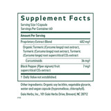 Curcuma Supreme supplement facts, 1 capsule serving, turmeric extract blend and black pepper