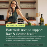 Woman in kitchen, Milk Thistle gummies liver cleanse botanicals graphic