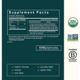 Golden Milk supplement facts with turmeric, dates, ginger and ashwagandha, USDA Organic and B Corp logos