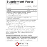 Boswellia Extract supplement facts, 500 mg gum resin extract with 65% organic acids per softgel
