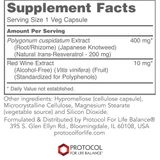 Resveratrol supplement facts panel, 1 veg capsule serving