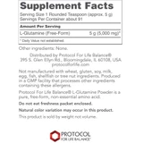 L-Glutamine supplement facts panel, 1 rounded teaspoon serving