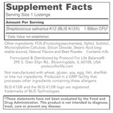 E.N.T. Biotic supplement facts panel, 1 billion CFU BLIS K12