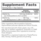 Supplement facts for K2 MK-7 and D3